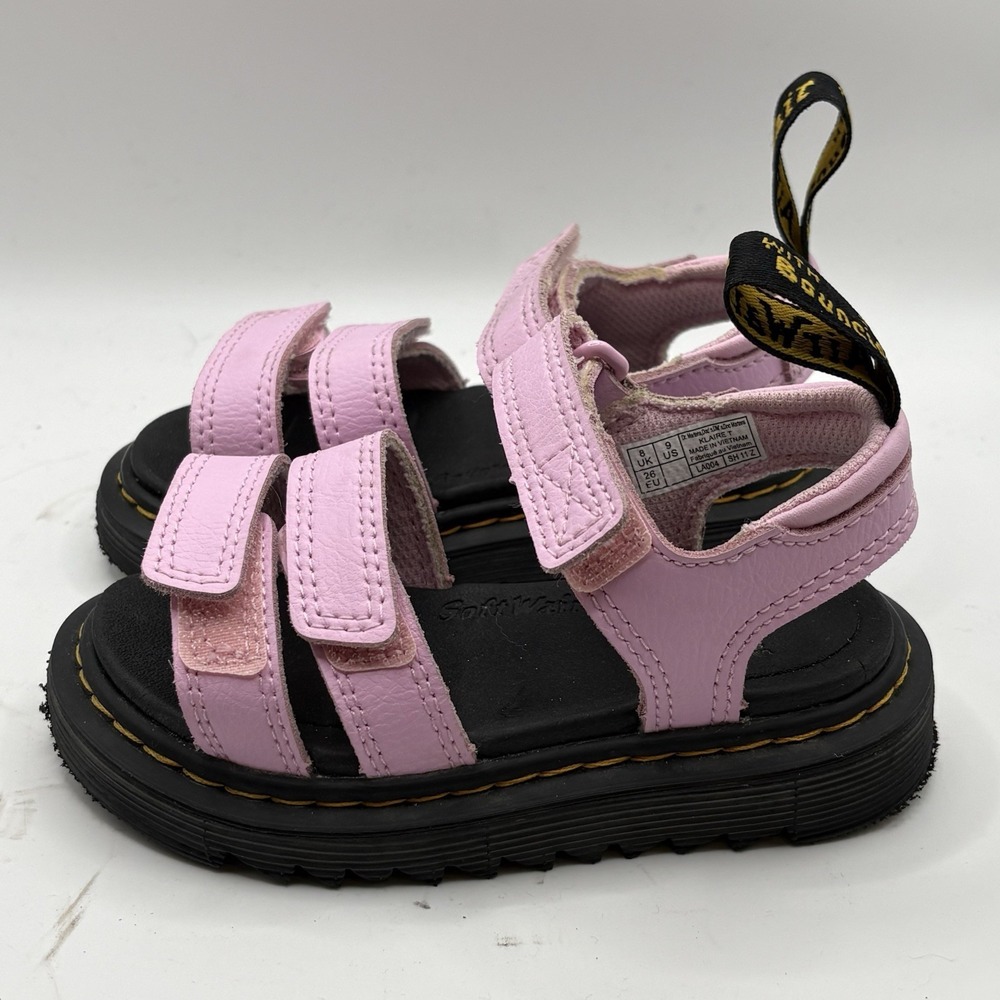 Dr. Martens Klaire T Pink Leather Sandals Kids US 9 Hook Loop